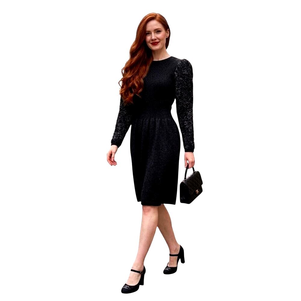 St. John Collection Marie Gray Vintage Ruffle black Cocktail dress fits like Med